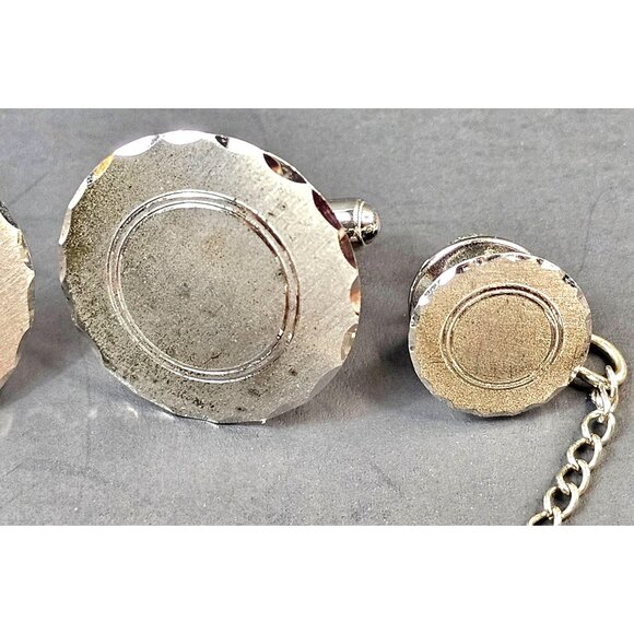 Ridley MCM Silver Cufflinks Tie Tack Set Scalloped Edge Design Mens Jewelry - Picture 7 of 7